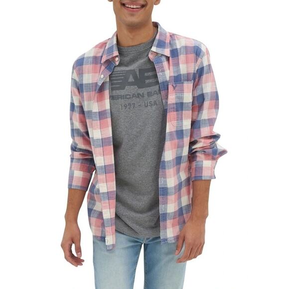 AE American Eagle Pink Slim Fit Everyday Button-Up Shirt Size XXL - Picture 1 of 9